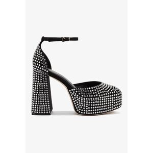 Larroude Ari Rhinestone Anklestrap Platform Pumps - 8 - Black